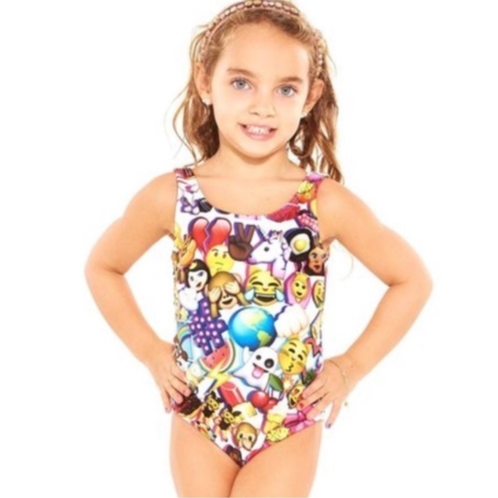 Zara Terez Kids Emoji One Piece Girls Swim Suit 16 NEW